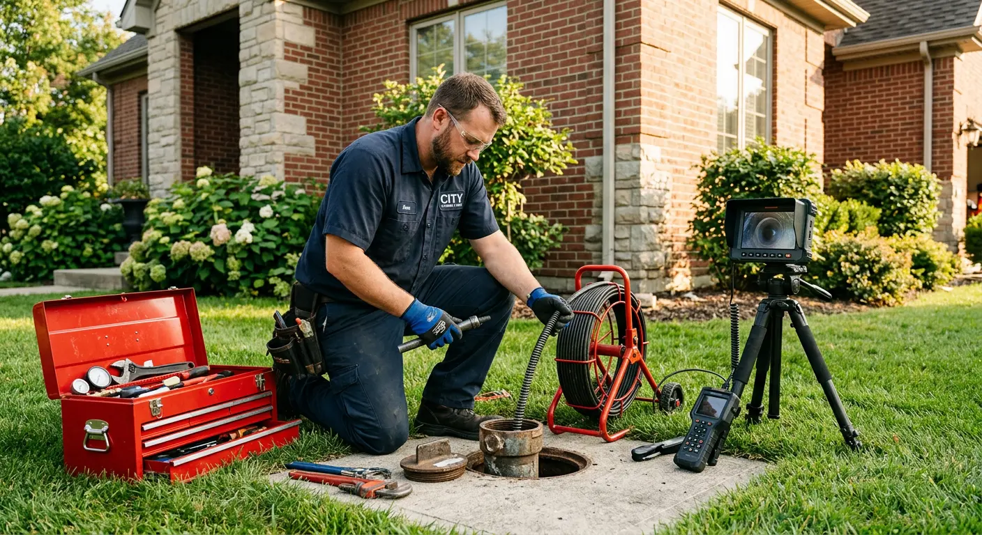 Sewer specialist with camera equipment servicing a cleanout in Joppatowne