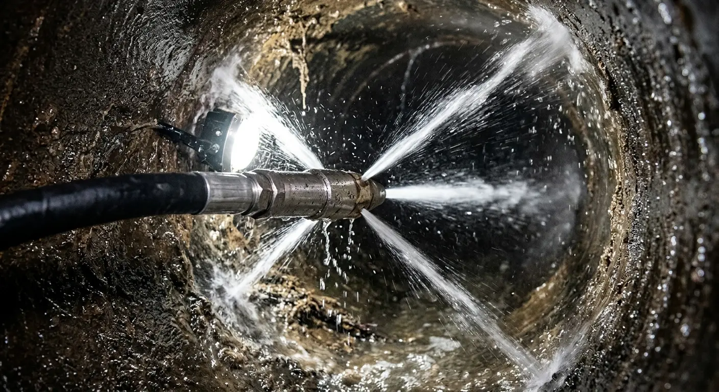 High-pressure hydro jetting nozzle cleaning sewer pipe for Sewer Cleanout in Joppatowne